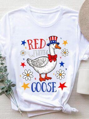 Funny 4th of July Shirt, Floral Fourth of July Tee, Graphic Goose Shirt